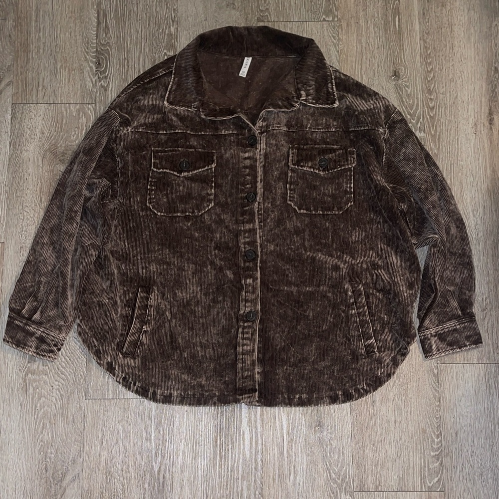 Zenana chocolate Brown corduroy Shacket shirt Jacket button up size 3x